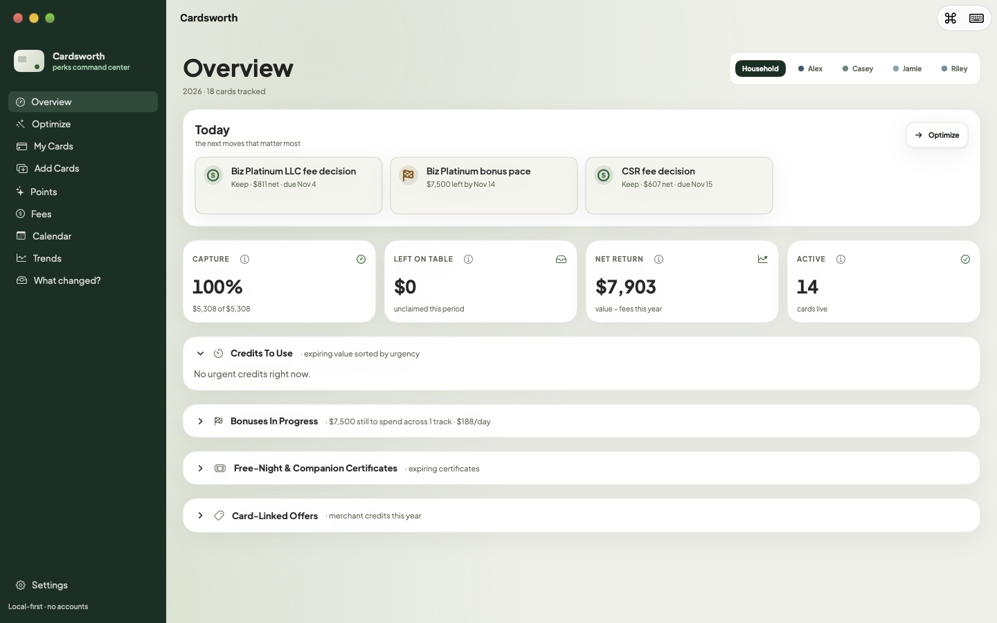 Published Cardsworth household wallet screenshot